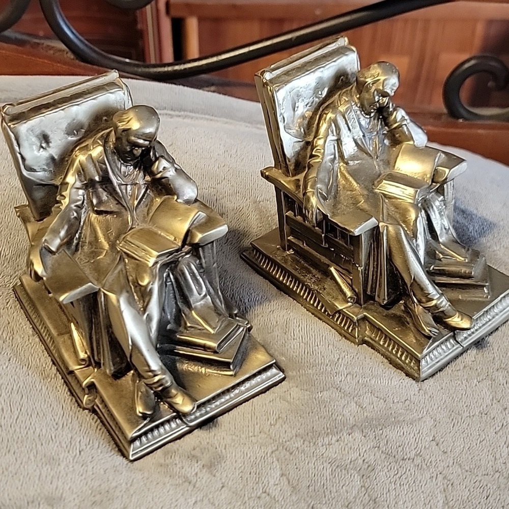 Vtg Cast Metal Bookends Philadelphia Manufacturing Thinking Scholar Book End Set